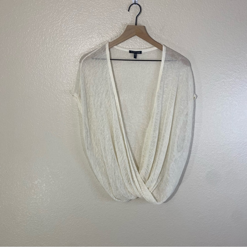 Eileen Fisher Womens Linen Blend Wrap Top Size Large Drapey V-Neck Short Sleeve